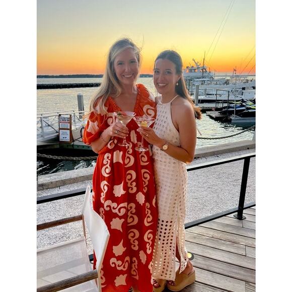 CHUFY Orange White Design Cupro Blend 3/4 Sleeves Lucia Maxi Dress Size Medium - Picture 16 of 16